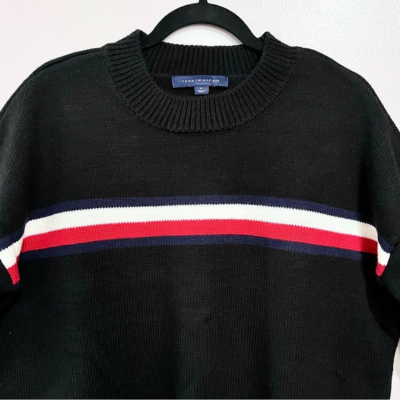 Tommy Hilfiger Noir Knitted High-Low Sweater with Triple Color-block Stripes - Picture 7 of 15